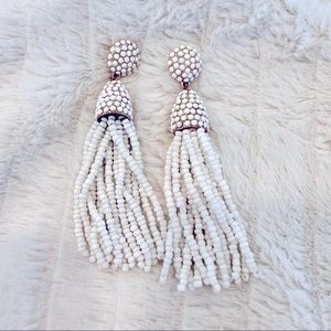 White and gold beaded tassel baublebar earrings